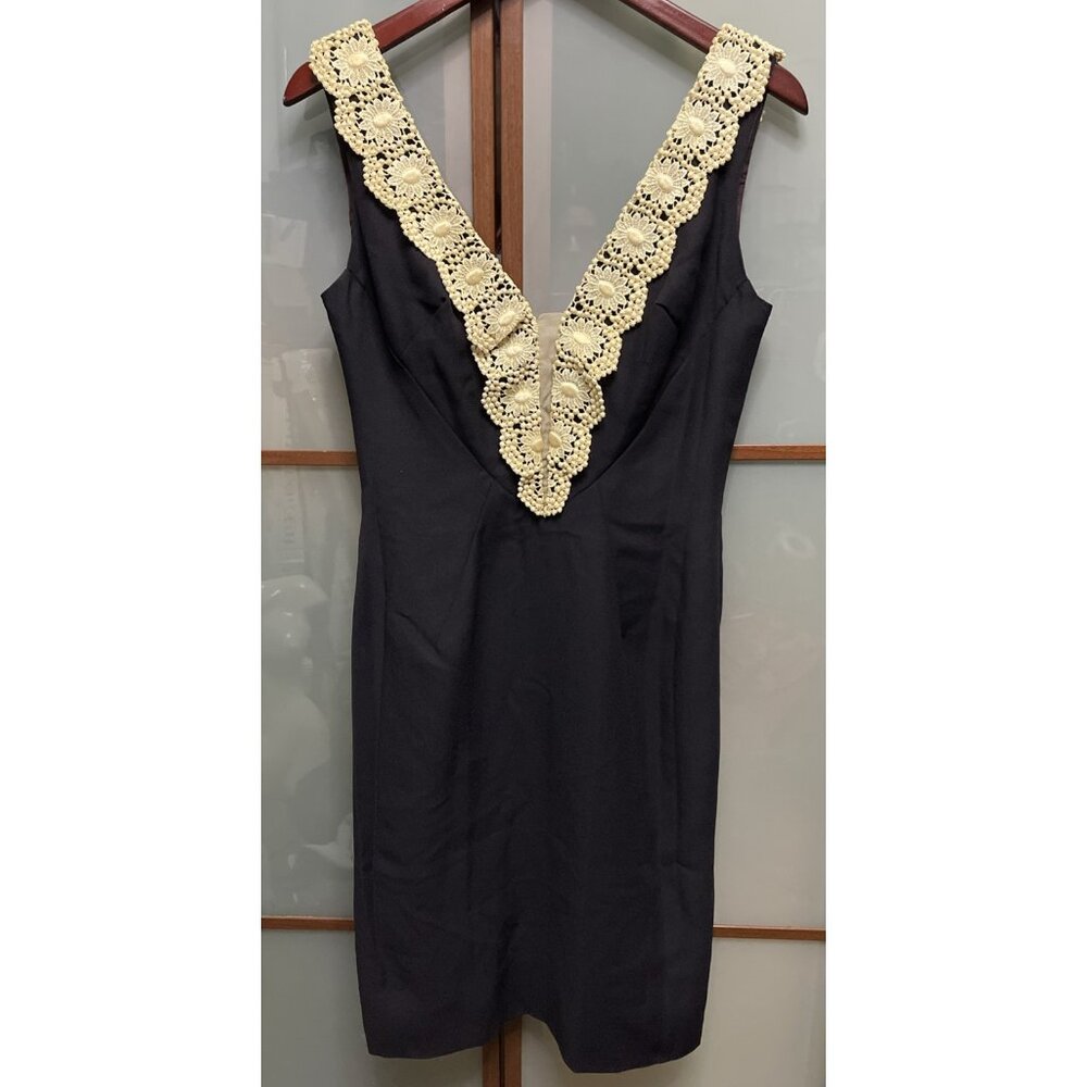 Sandi Monica Vintage 50s 60s Black Floral Bodycon Evening Cocktail Dress Size 12